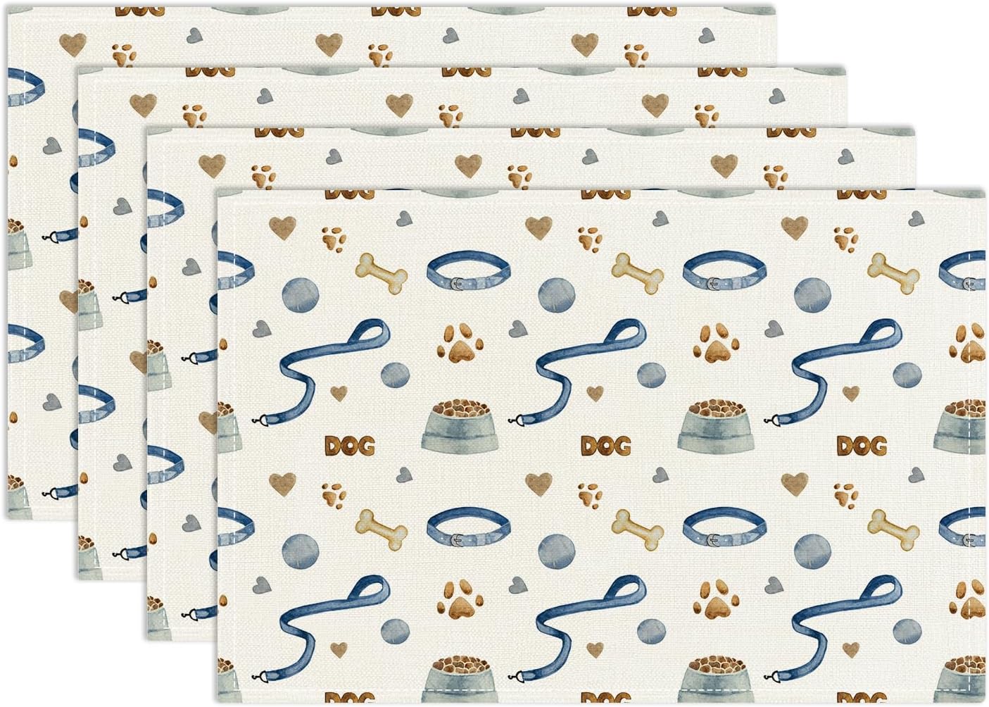 Dog Paw Print Placemats Set of 4, Puppy Pets Themed Table Mat for Home Kitchen, Restaurants, Outdoor Linen Washable Place Mats 12x18 inch Party Event Dining Decoration-08