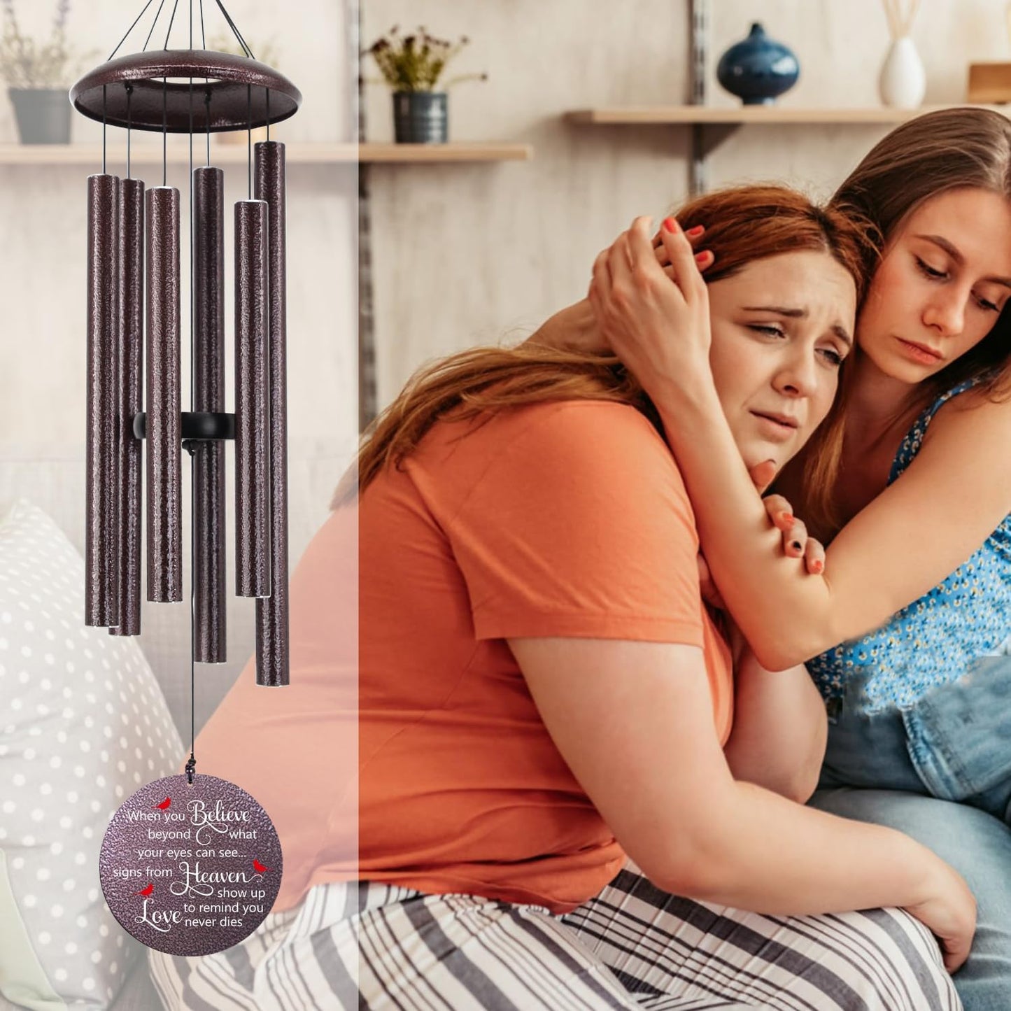 Personalized Sympathy Wind Chimes, Cardinal Wind Chime, in Memory for Loss of Loved Dad/Mom/Ones, Metal Memorial Sympathy Gifts, 36inch Deep Tone Wind Chime, in Loving Memory