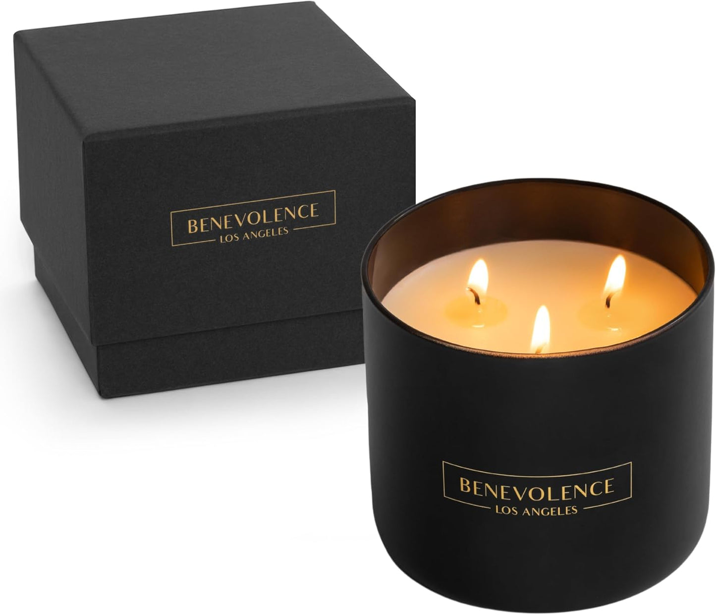 Benevolence LA 3 Wick Candle, Rose & Sandalwood Large Scented Candle | Soy Candles | Gifts for Women and Men | Home Fragrance | Aromatherapy | Bathroom Freshener 14.5 Oz, 45 Hour Burn