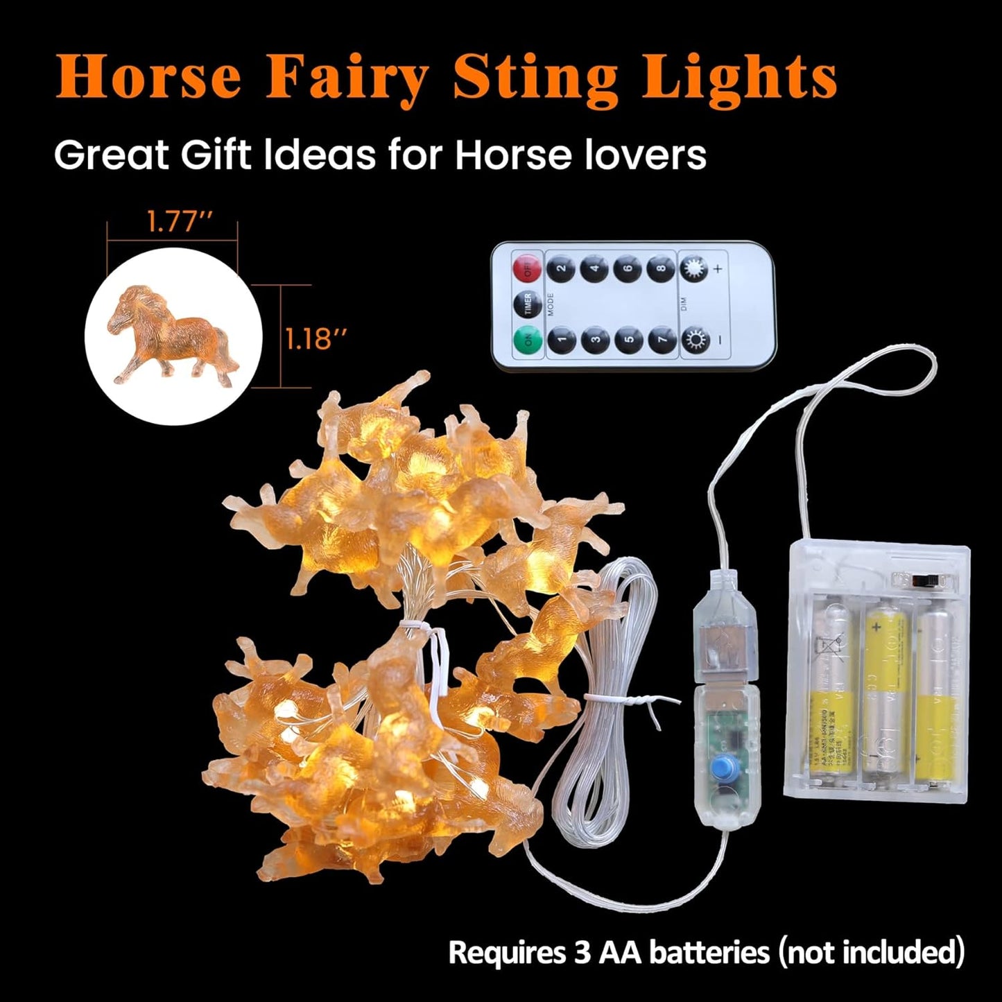 Cute Decorative Lights Fairy String Light Horse Gifts for Women Novelty Pony Lights 20LEDs 8ft USB Plug in or Battery Operated for Bedroom Birthday Room Xmas Thanksgiving Decor