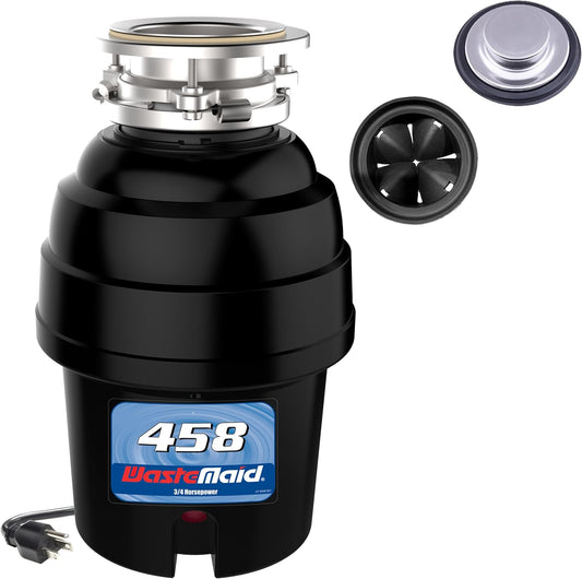 Waste Maid 10-US-WM-458-3B Garbage Disposal Anti-Jam Stainless Steel Food Waste Grinding System, 3/4 HP Deluxe, Black