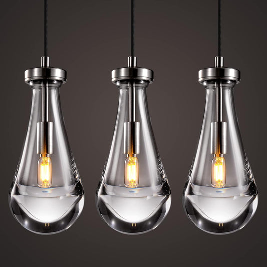 Raindrop Pendant Lights Set of 3, Modern Pendant Lights Kitchen Island 3 Pack, Brushed Nickel Island Light, Pendant Light for Bedroom Bathroom, Chandelier for Living Room Hallway