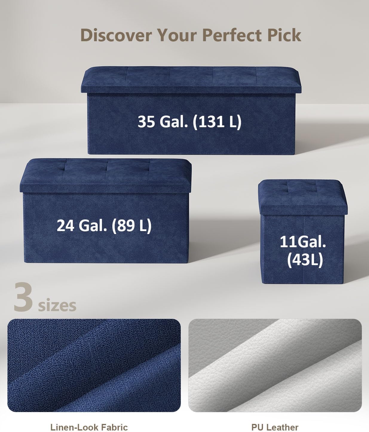 Storage Ottoman Bench, Folding Ottoman Foot Rest, End of Bed Bench,Storage Chest, for Living Room, Bedroom, Hallway, Entryway, Holds up to 700 lb (Navy BLUE1, 43")