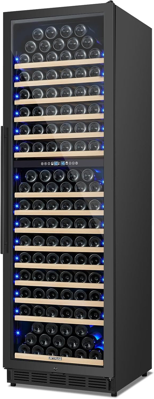 200 Bottle Dual Zone Wine Fridge – 24 Inch Large Capacity Wine Cooler Refrigerator Freestanding/Built-In with Upgraded Compressor, Low-Noise Wine Cellar & Intelligent Temperature Control - Black