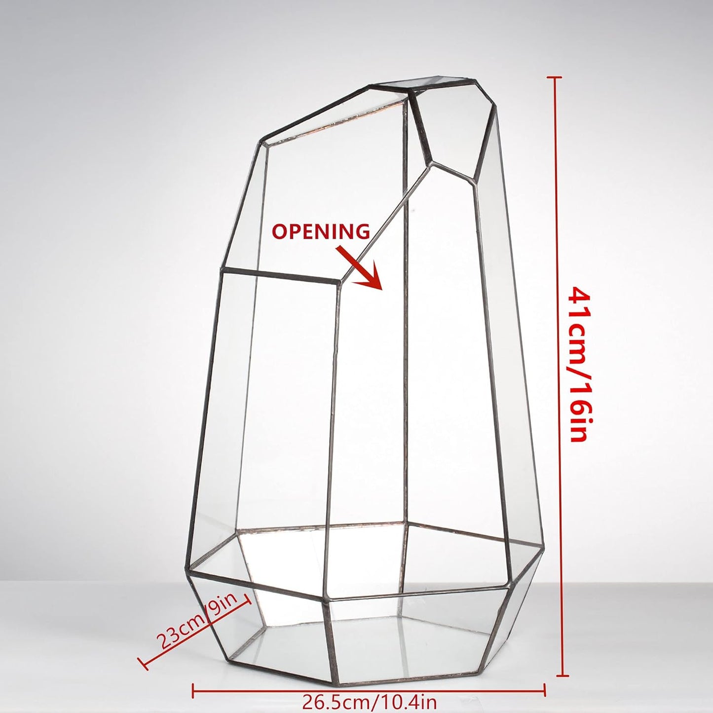 NCYP Large Geometric Terrarium - 16 Inches Tall Irregular Open Glass Terrarium Pot - Home Garden Tabletop Decoration Planter for Air Plants Succulents, Handmade (NO Plants, No Door)