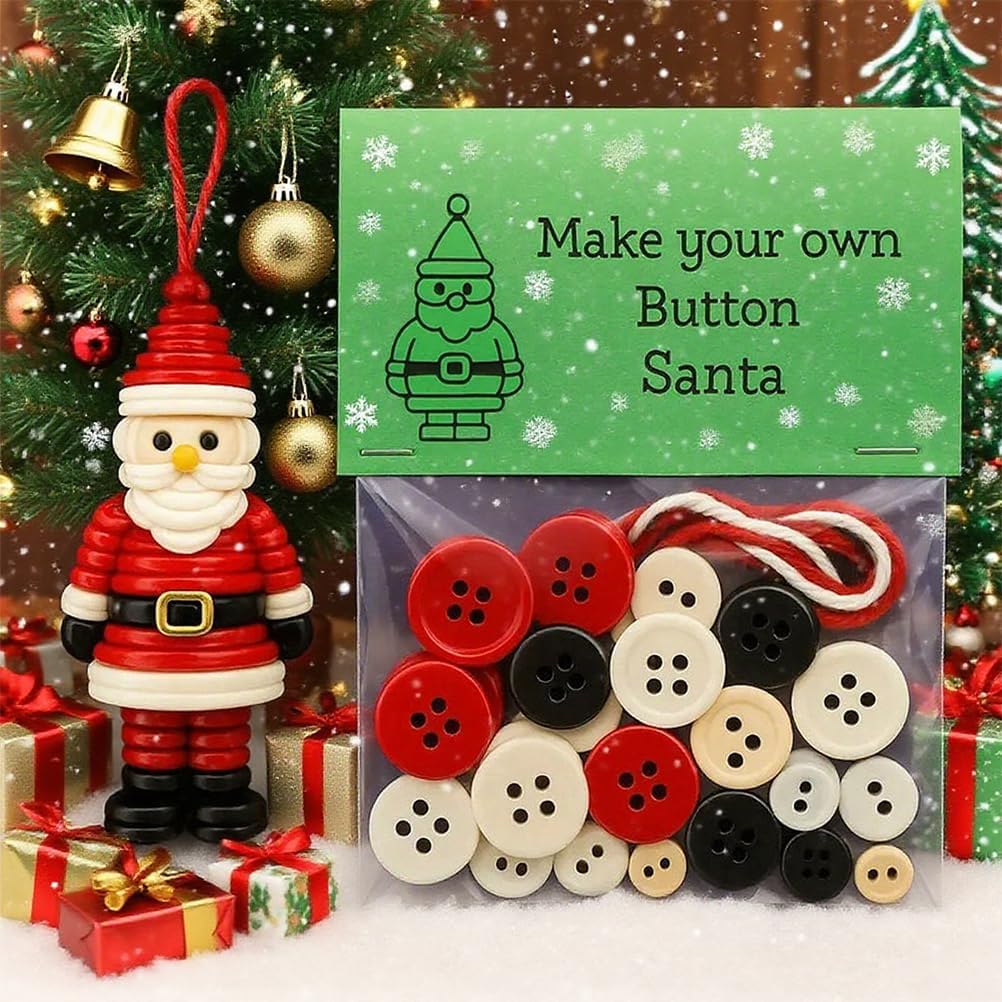 DIY Christmas Button Ornament Making Set - Snowman/Santa/Angel, Fun Holiday Craft Kit for All Ages, Ideal Xmas Tree Hanging Decor & Festive Gifts (A 12)