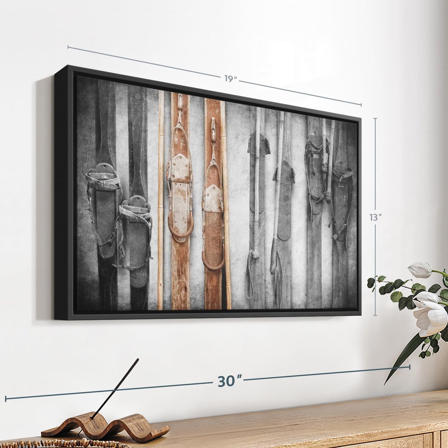 ElephantStock Ski Collection Wall Art - Horizontal Framed Canvas - 1-Piece Bathroom Wall Decor - Photography sports Canvas Print - Brown and Black Decor for Wall - 19" X 13"