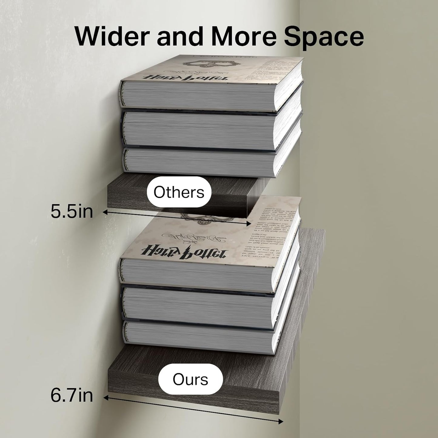 BAYKA Floating Shelves for Wall, Wall Mounted Rustic Wood Shelves for Bathroom, Bedroom, Living Room, Kitchen,Small Hanging Shelf for Books/Storage/Room Decor (Grey, Set of 3, 15.7in)