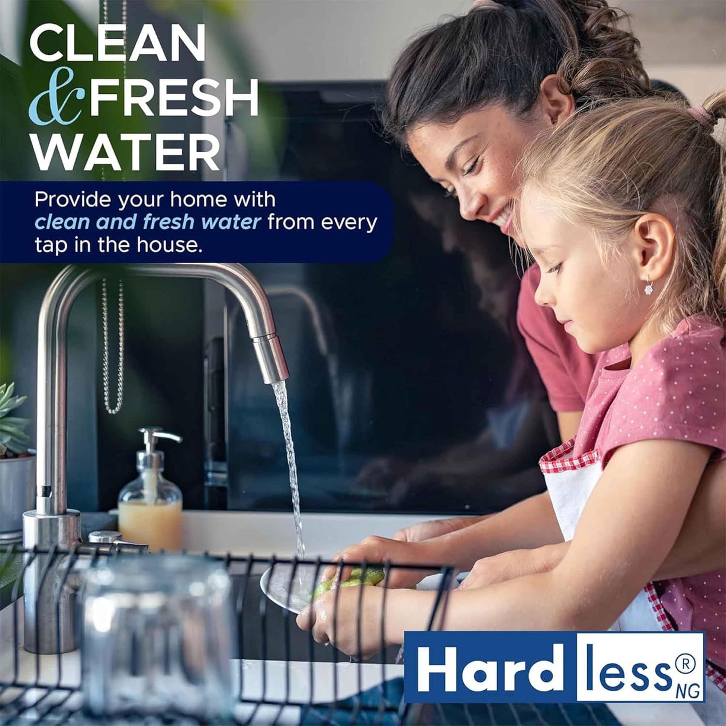 Hardless NG4L Whole House Water Filter- Salt-Free Softening Device - Reduces Limescale, Sediment & More - Compact, Easy to Install- Comes w/ 3/4" Inlet/Outlet - Filtration System for Extra Hard Water