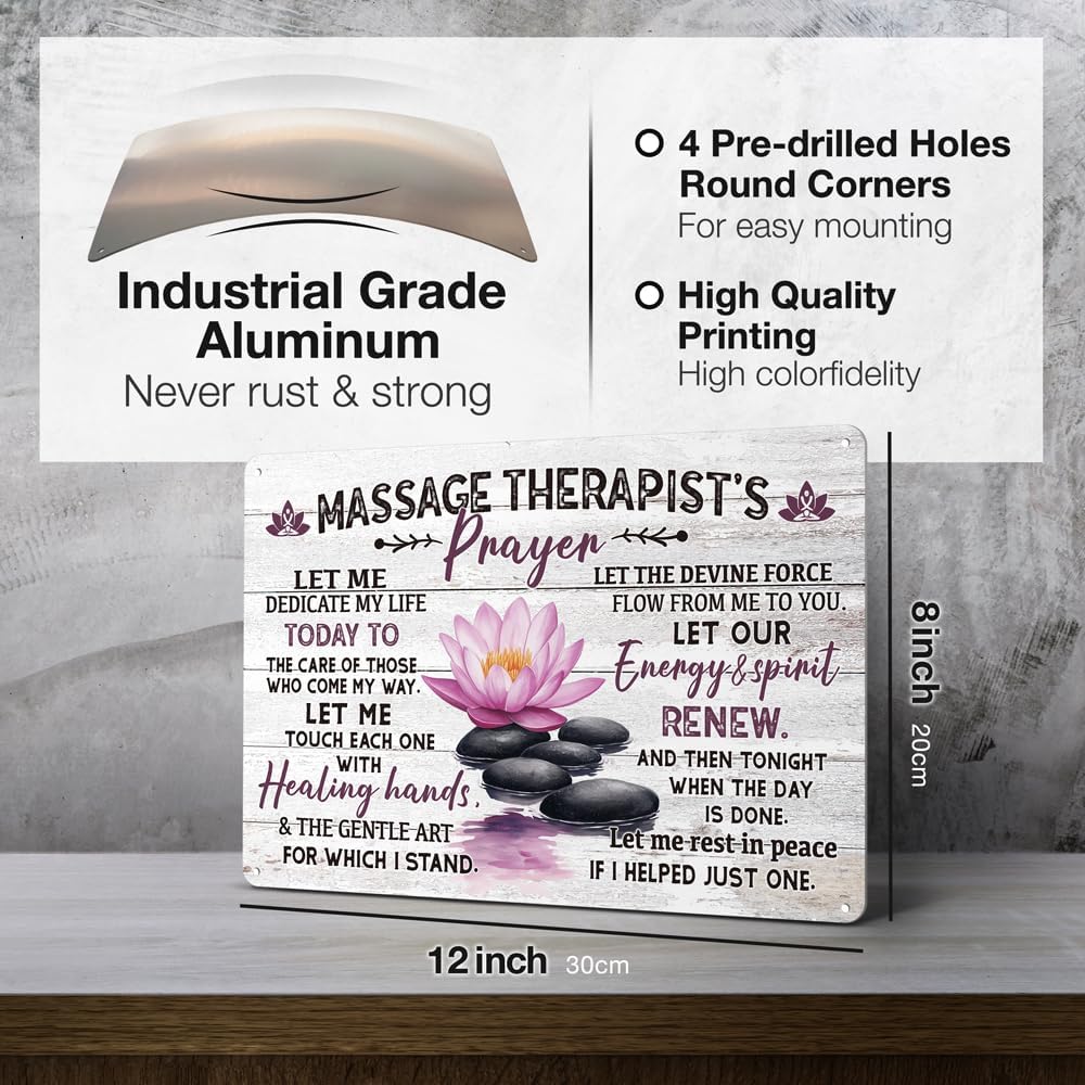 Heuhuww Massage Therapist Prayer Vintage Style Aluminum Sign for Home Office Room Wall Decor Therapist Gifts 8"x12"(H22)