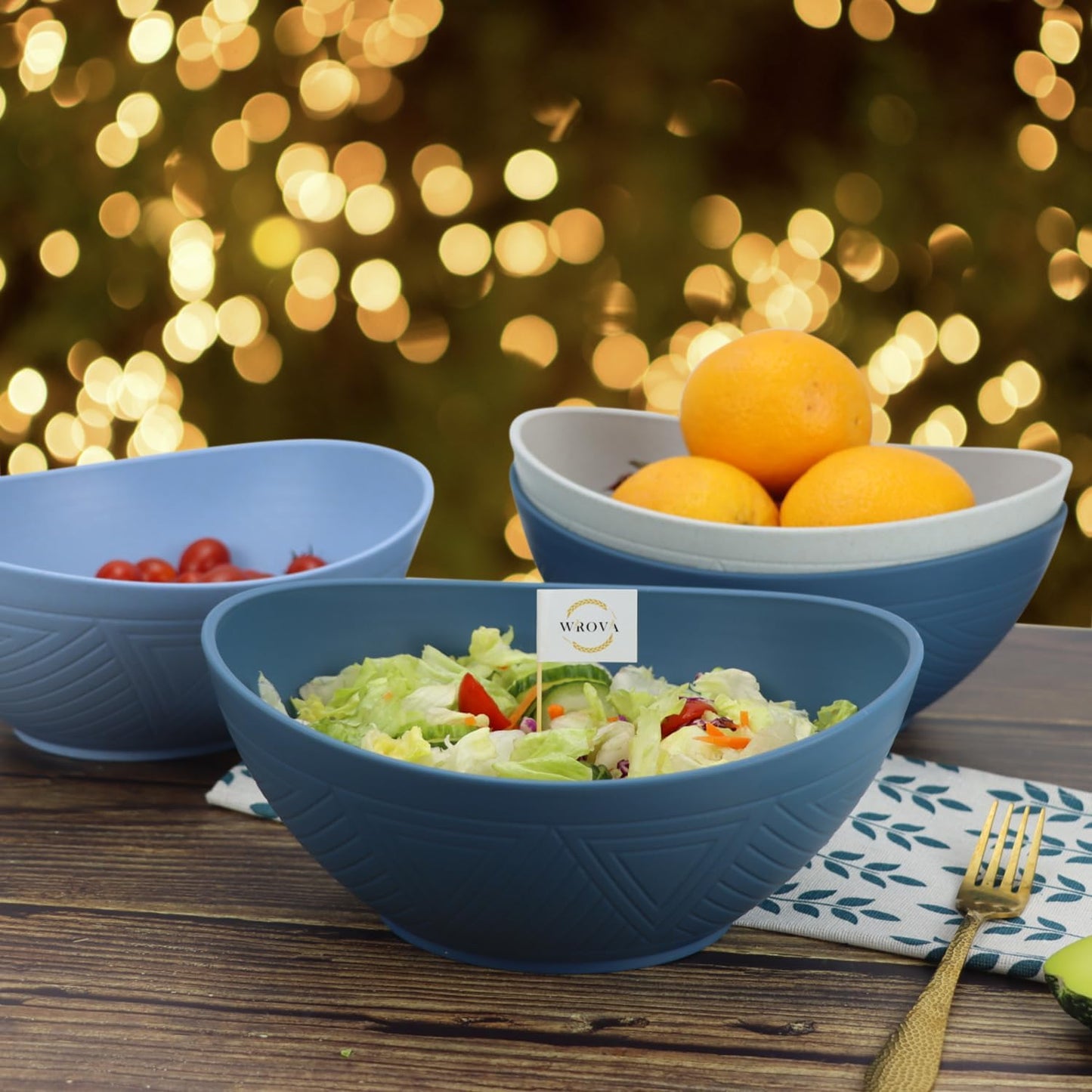 65oz Big Wheat Straw Bowls - Large Salad Bowls set of 6 - Unbreakable Serving Bowls - Microwave & Dishwasher Safe - Oval Bowls for Cereal,Salad,Fruit - Ocean Series