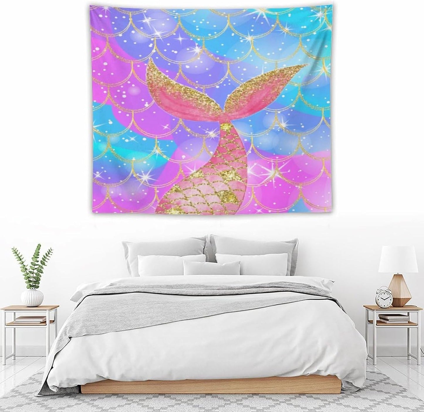 HZOHNAGO Mermaid Scales Tapestry Colorful Shiny Scales Mermaid Tail Pattern Printed Wall Tapestry Wall Hanging for Bedroom Living Room Dorm 60" W x 50" H