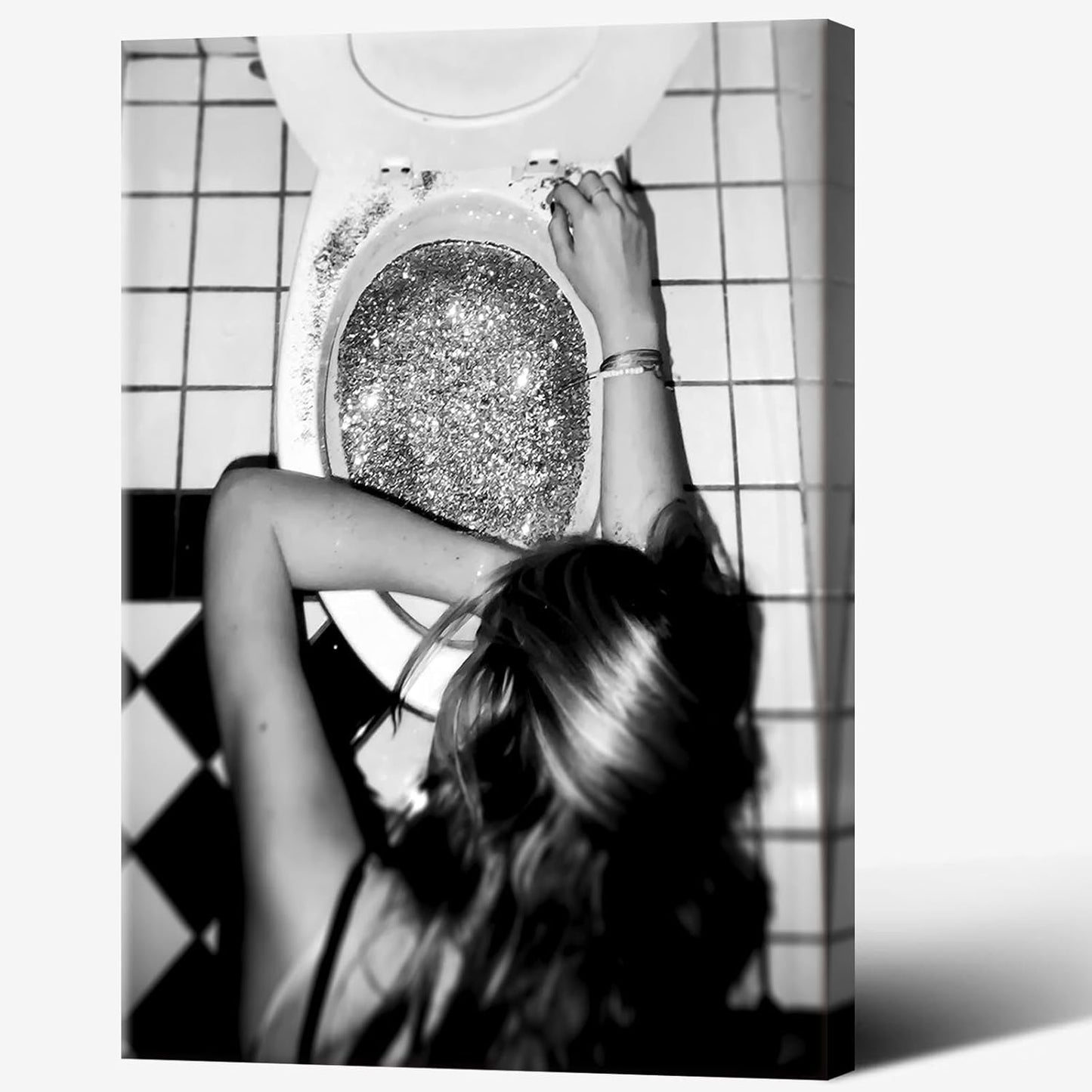 Funny Bathroom Wall Art Black and White posters Bar Disco Party prints painting Girls Bathroom Canvas wall art Funky aesthetics Teen Girl Bedroom wall decor for 16x24in Framed