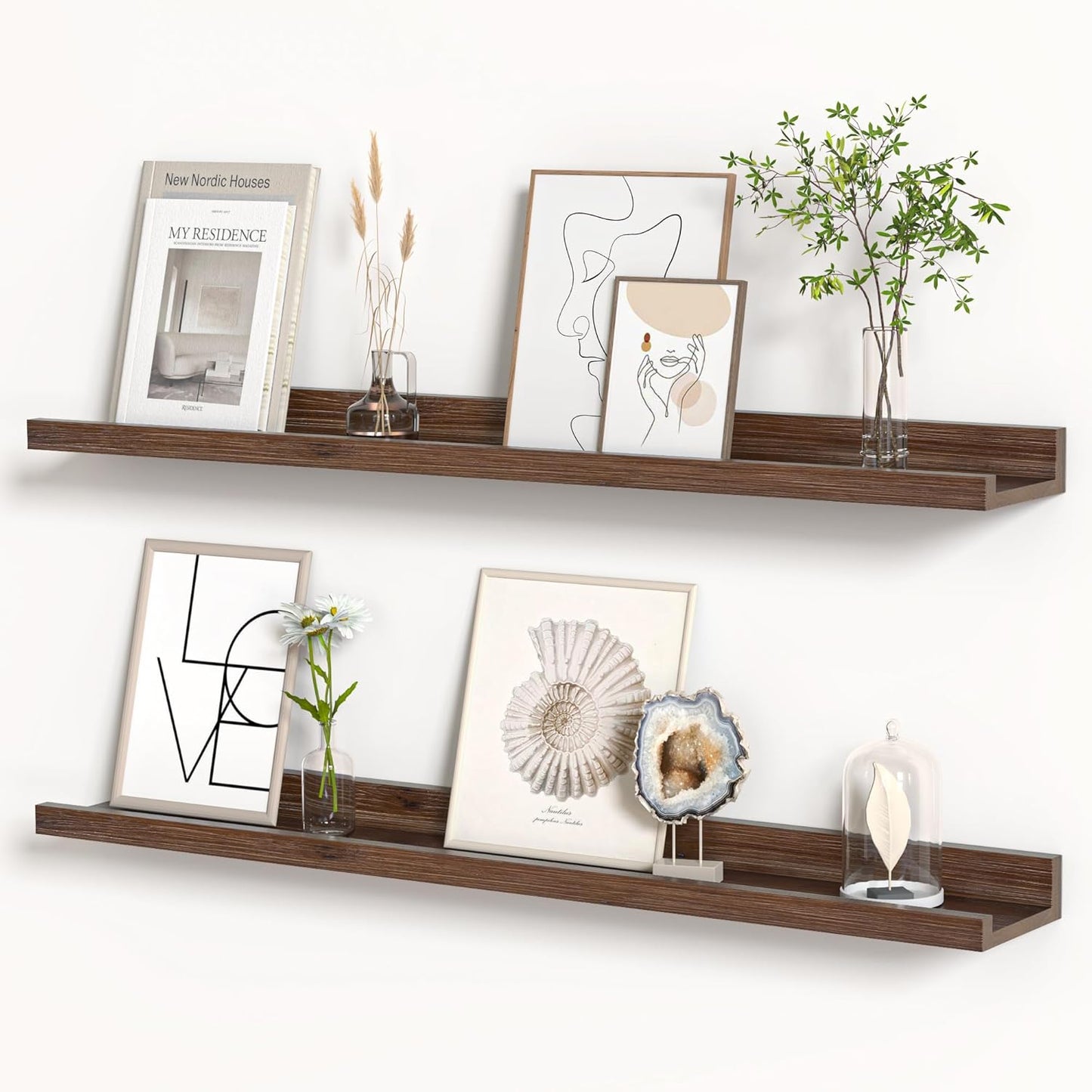 Floating Shelves for Wall, Picture Ledge Shelf 36 Inch Solid Wood Set of 2, Rustic Wall Shelves with Lip, Kids Bookshelf, Photo & Picture Live Edge Floating Shelves for Bedroom, Living Room, Kitchen