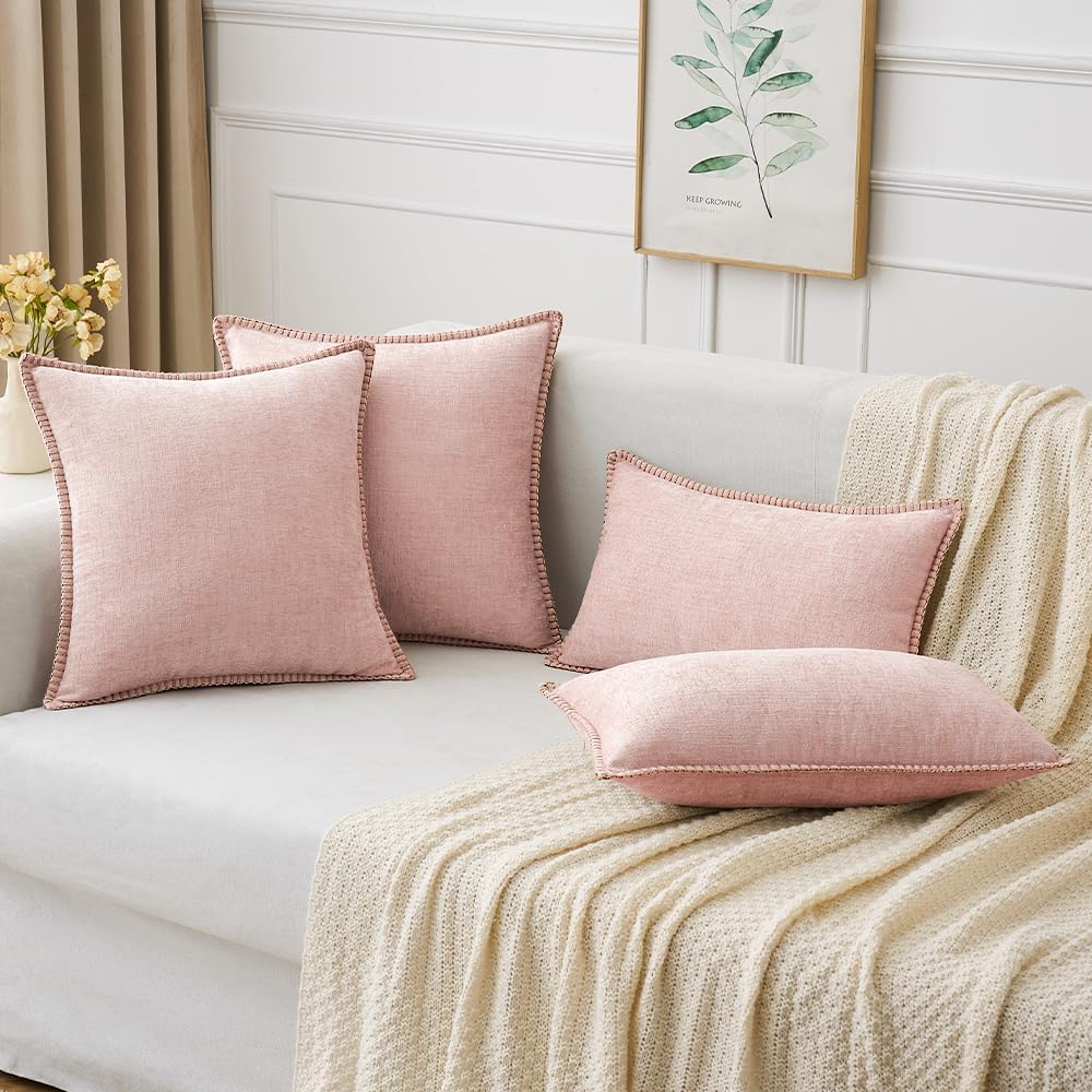 MIULEE Pack of 2 Couch Throw Pillow Covers 12x20 Inch Pink Valentine Farmhouse Decorative Pillow Covers with Stitched Edge Soft Chenille Solid Dyed Spring Pillow Covers for Sofa Bed Living Room