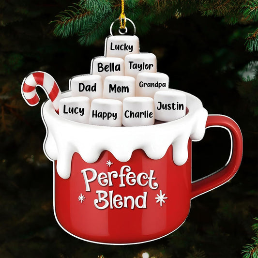 A Blend of Christmas Cheer Personalized Acrylic Ornament – Custom Name Charms Family Members up to 10 People, Holiday Decoration for Family Members & Friends