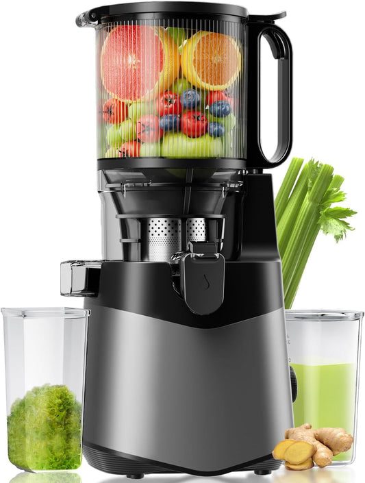 Cold Press Juicer, 5.3" Wide Feed Chute Juice Extractor Machine with 400W, High Juice Yield, Slow Masticating Juicer for Whole Vegetables & Fruits, Deep Grey