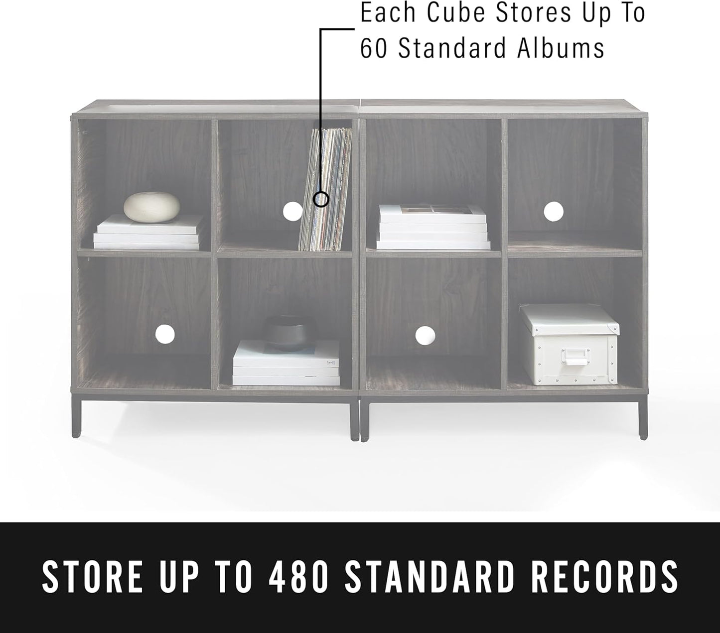 Crosley Furniture Jacobsen 2-Piece Vinyl Record Storage Cube Bookcase Set and Record Player Stand, Brown Ash