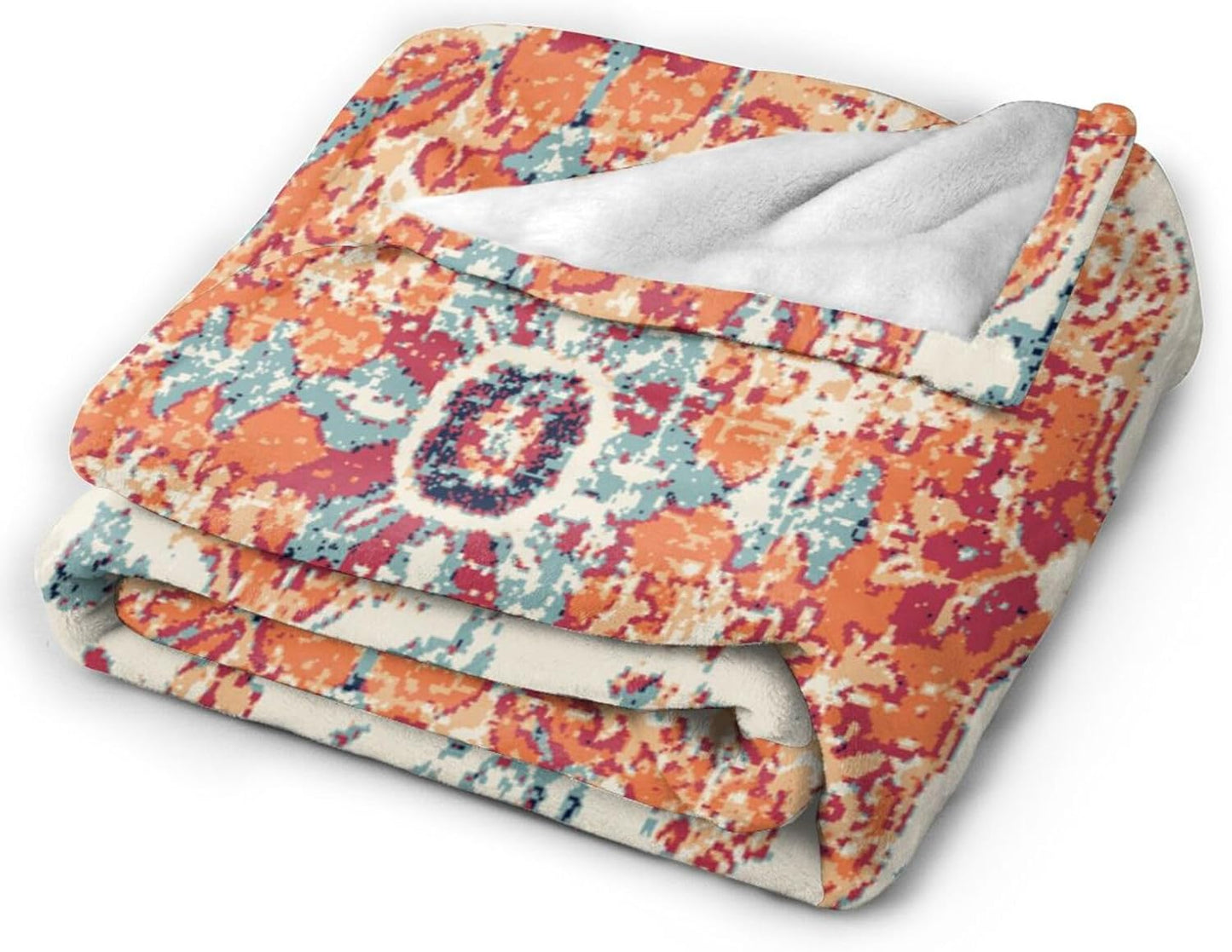 HGOD DESIGNS Carpet Pattern Throw Blanket Boho Style Ethnic Design Orange Blue Soft Blankets and Throws 50x60 Inch Caring for Women Men (130x150cm)