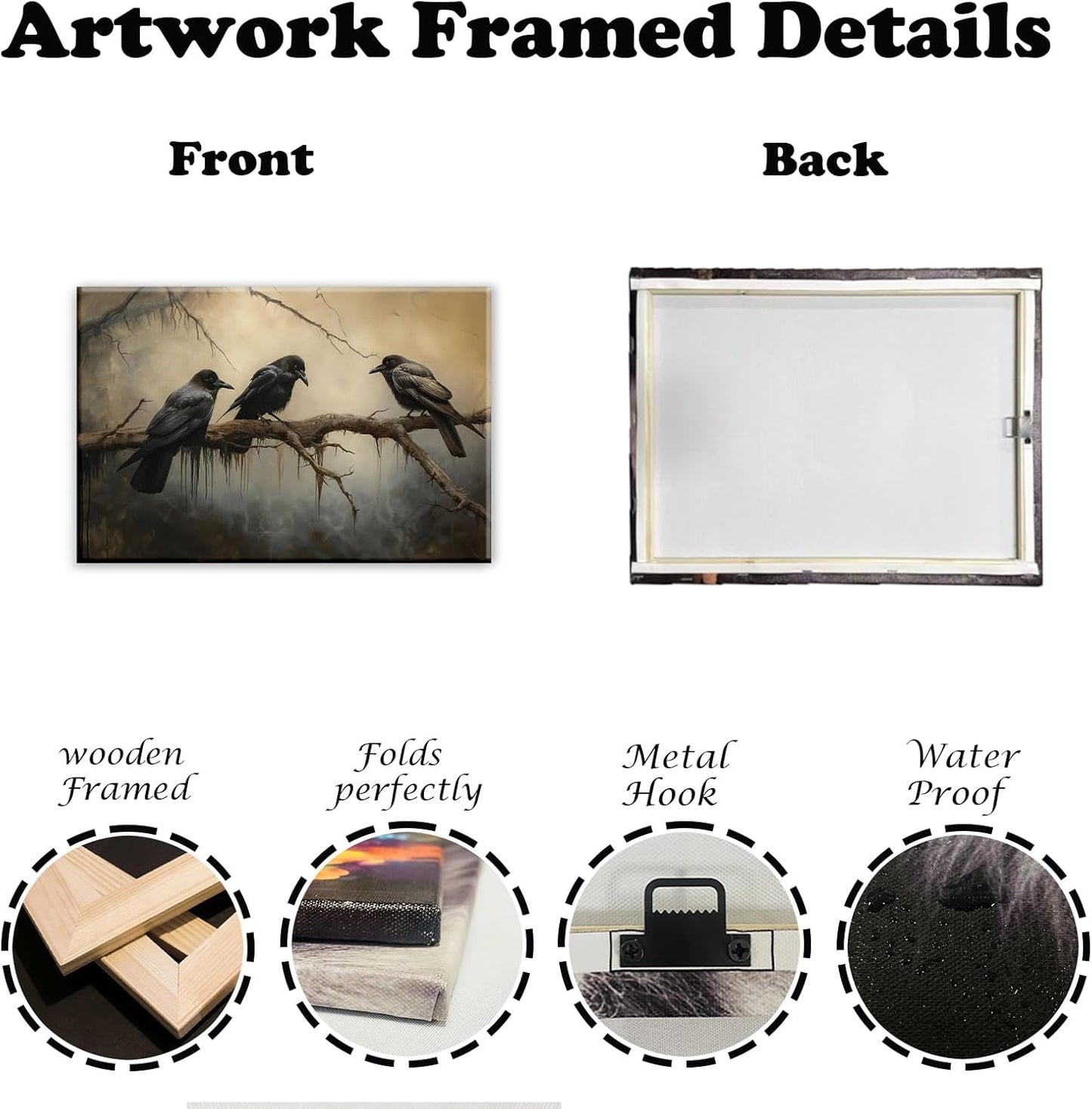 OAAPITI Halloween Decor Vintage Crow Wall Art Retro Art Poster Creepy Raven Picture Print Horrid Cemetery Painting Artwork Home Wall Decor(Artwork-4,20"x30")