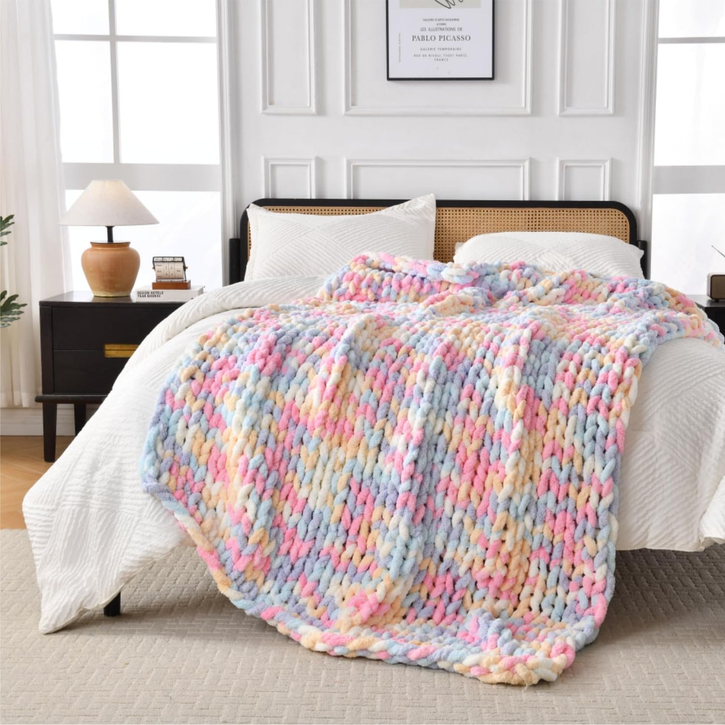 Ultra Soft Chunky Knit Blanket Throw -50x70 Hand Knitted Warm Chenille Throw Blanket, Home Decor Soft Thick Yarn Cable Knit Blanket Breathable Fleece Banket Christmas for Couch Bed Sofa Best GIF