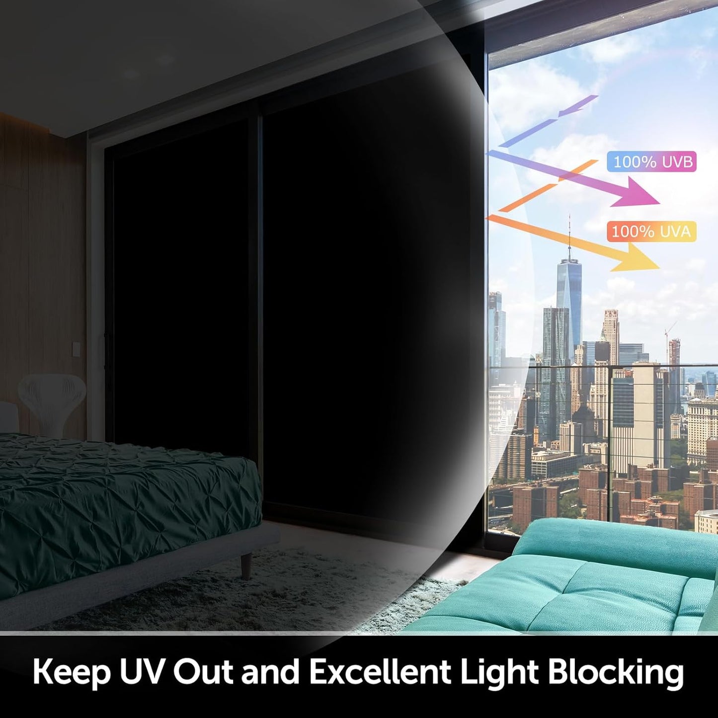 HIDBEA Mirror Blackout Window Film,100% Light Blocking Room Darkening Window Privacy Film,Mirror Glass Window Film Heat Control,Removable Window Cover Tint for Day Sleep(Mirror Black,35.4in x 6.5ft)