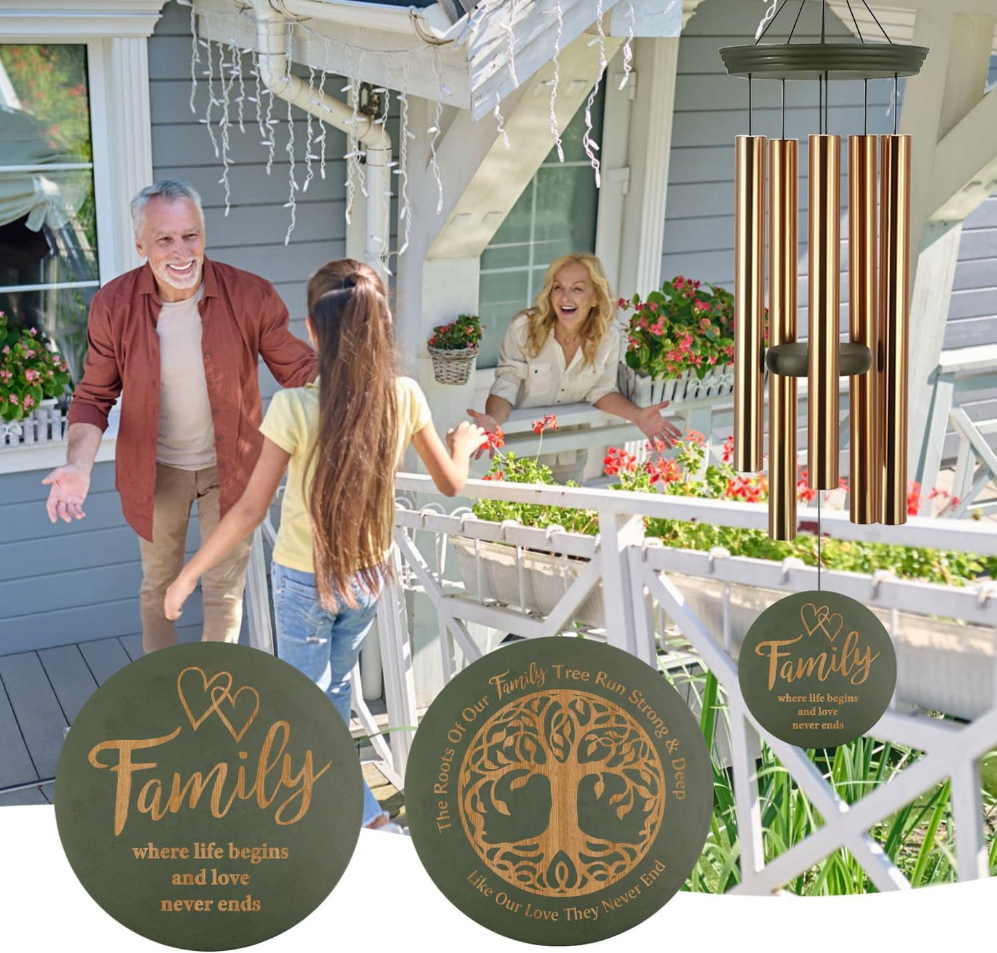 Wind Chimes for Outside, Large Outdoor Windchimes with Engraved Tree of Life, Premium Tuned Metal Chimes for Mother/Grandma, Home & Garden Decor with Soothing Tone
