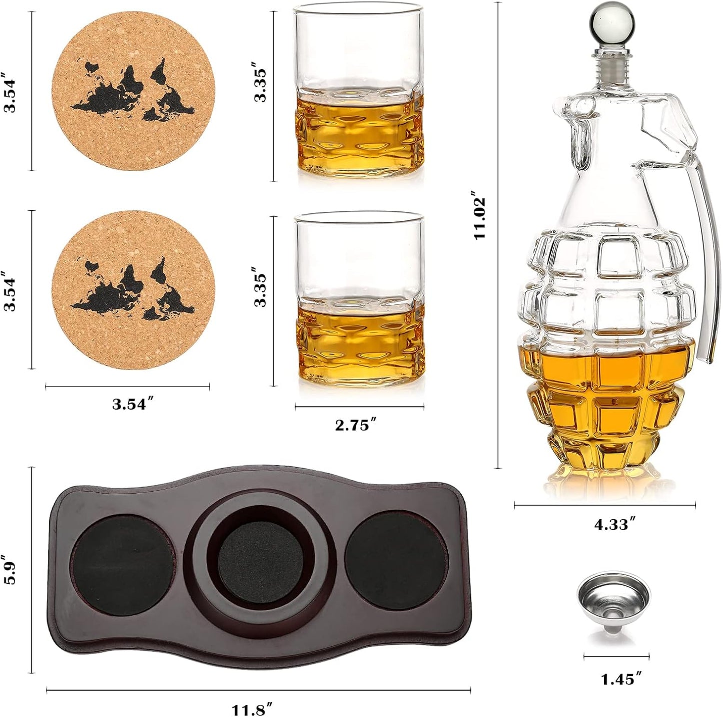 Whiskey Decanter Set Grenade Shaped Liquor Decanter Set with 2 Glasses - Scotch Bourbon Drinking Gift for Men&Women Dad Husband Boyfriend Brother Anniversary Birthday Christmas House Warming Present