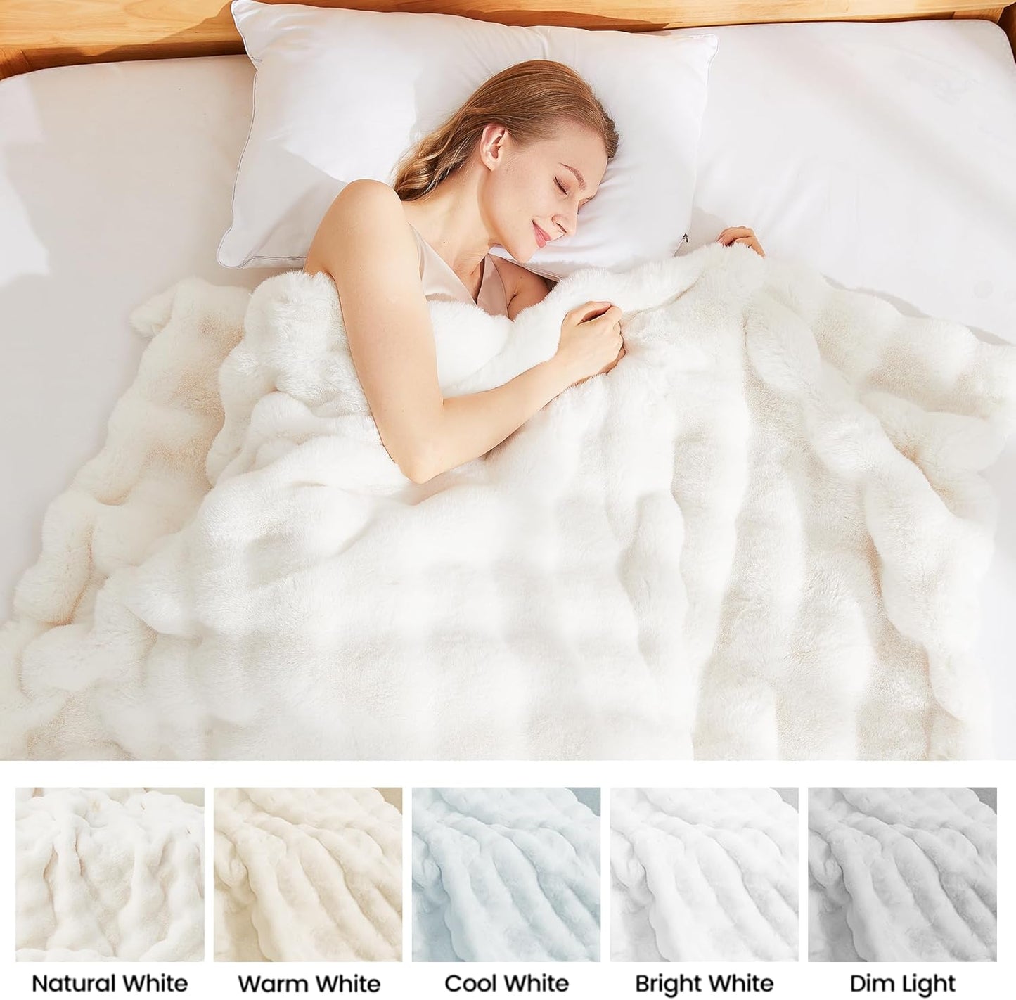 Latepis Luxury King Faux Fur Throw Blanket Fuzzy for Bed Soft Thick Blankets for Sofa Cute Plush Fuzzy Warm Blanket for All Seasons Ideal Gifts Furry Blankets Beige 90x108 Inch, 860gsm