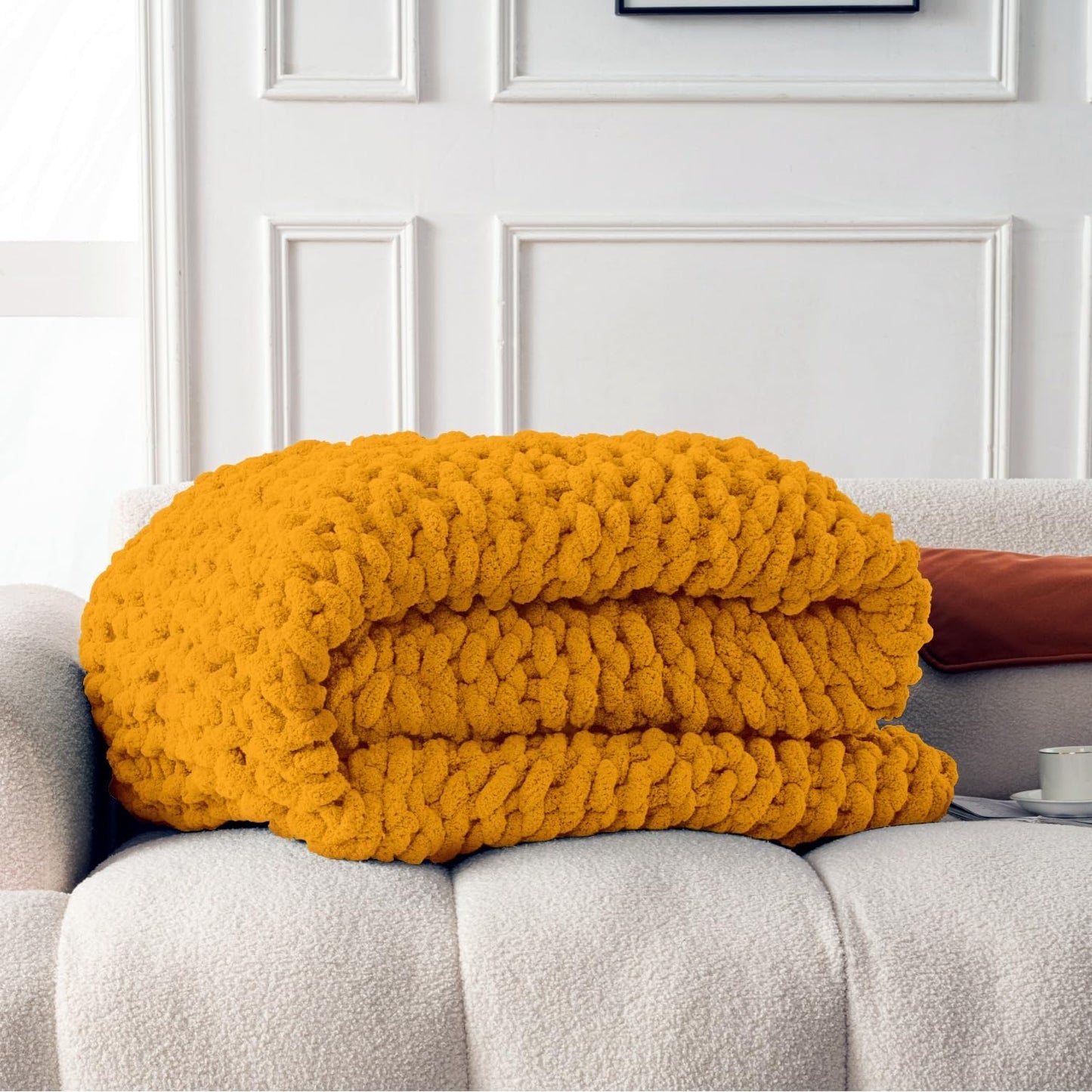 Ultra Soft Chunky Knit Blanket Throw -50x70 Hand Knitted Warm Chenille Throw Blanket, Home Decor Soft Thick Yarn Cable Knit Blanket Breathable Fleece Banket Christmas for Couch Bed Sofa Best GIF