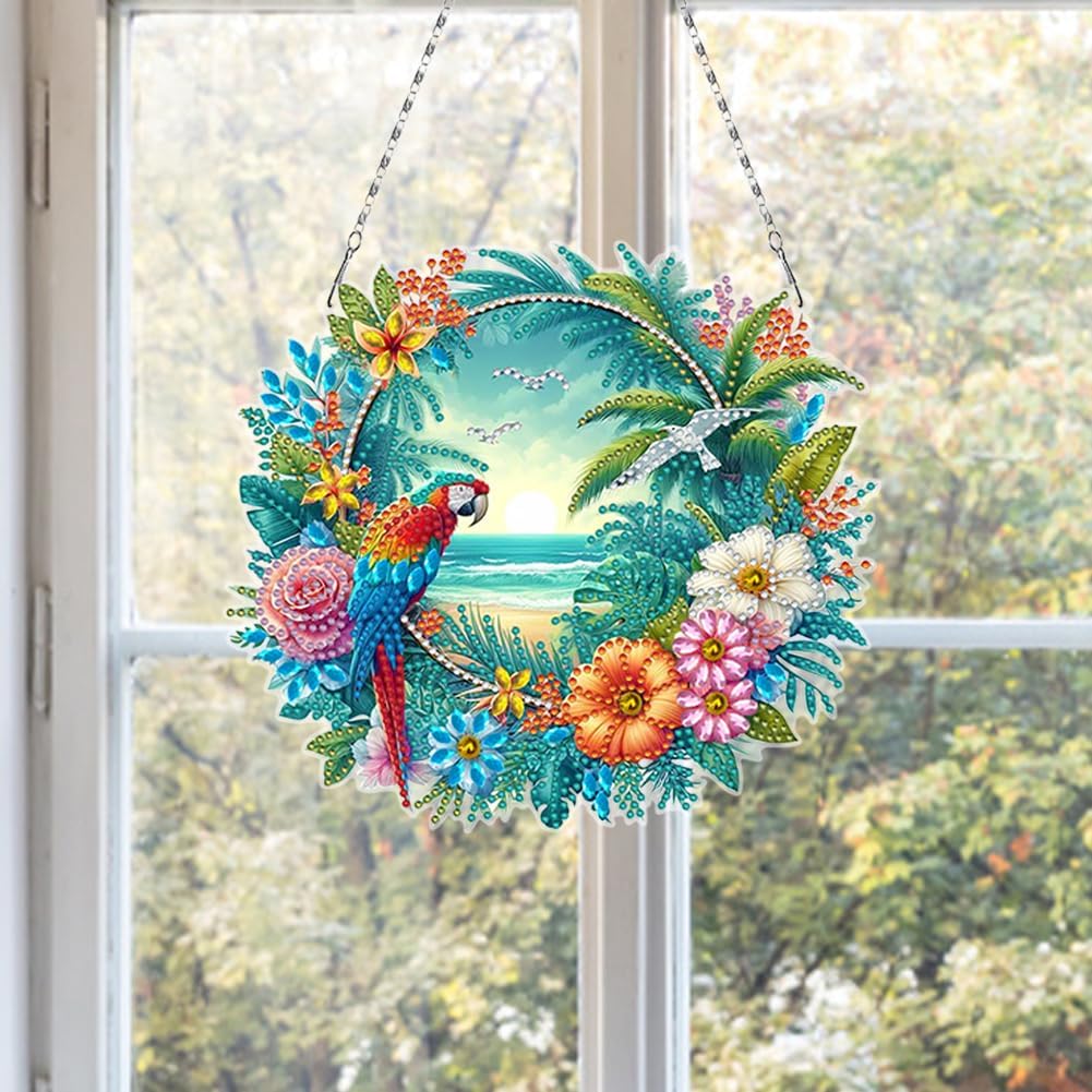 Flowers Hummingbird Diamond Art Kits,5D Diamond Hanging Ornament Kits,DIY Special Shaped Diamond Dot Kits,Home Porch Crystal Hanging Pendant Ornament (Colorful3)