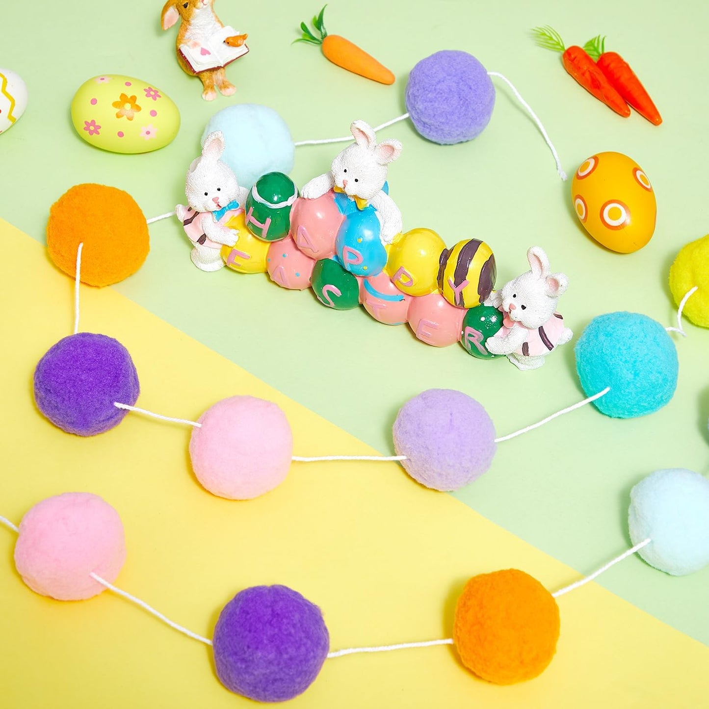 Boao 2 Pcs 2 Inch Large Pastel Colorful Pom Pom Garland 13 ft Long Felt Ball Rainbow Banner 36 Balls for Classroom, Christmas, Mantle Decor, Easter Tree Ornaments, Baby Shower Party Hanging Decor