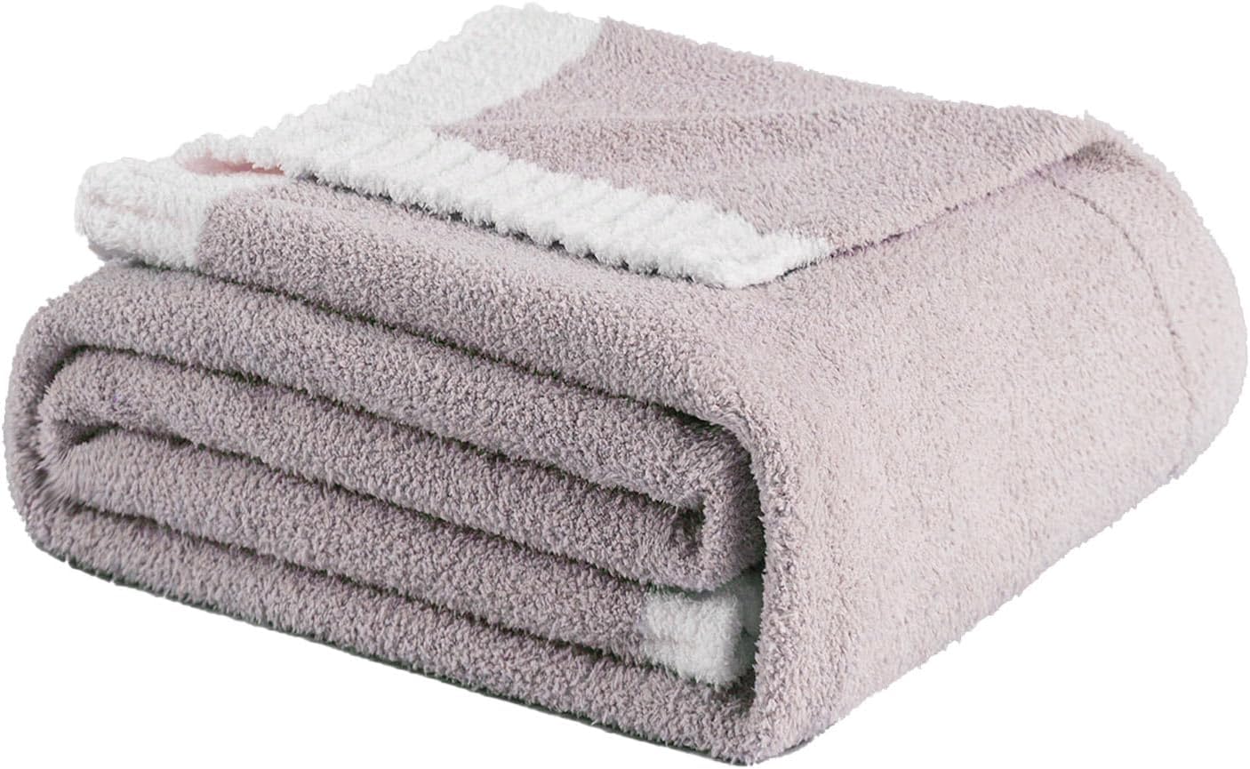 Soft Fuzzy Throw Blanket - Light Grey Cozy Warm Knit Fluffy Plush, Lightweight & Breathable, Throw for Bed, Chair, Sofa, Couch, Outdoor, 60"X80", Oeko-TEX Certified