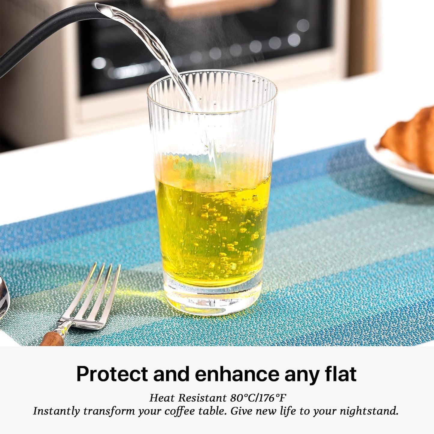 LEXMORE PlaceMats Set of 12 Vinyl/Plastic Woven Place Mats for Kitchen Table Indoor/Outdoor Washable PlaceMat Wipeable Dining Table Mats(Ocean Geode)