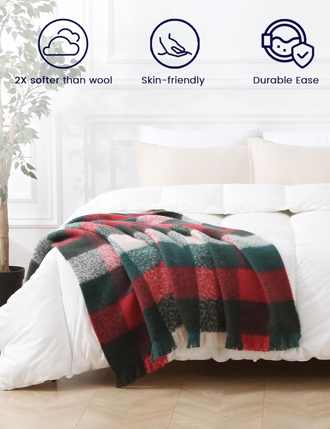 ZonLi Christmas Plaid Throw Blanket, Decorative Blankets