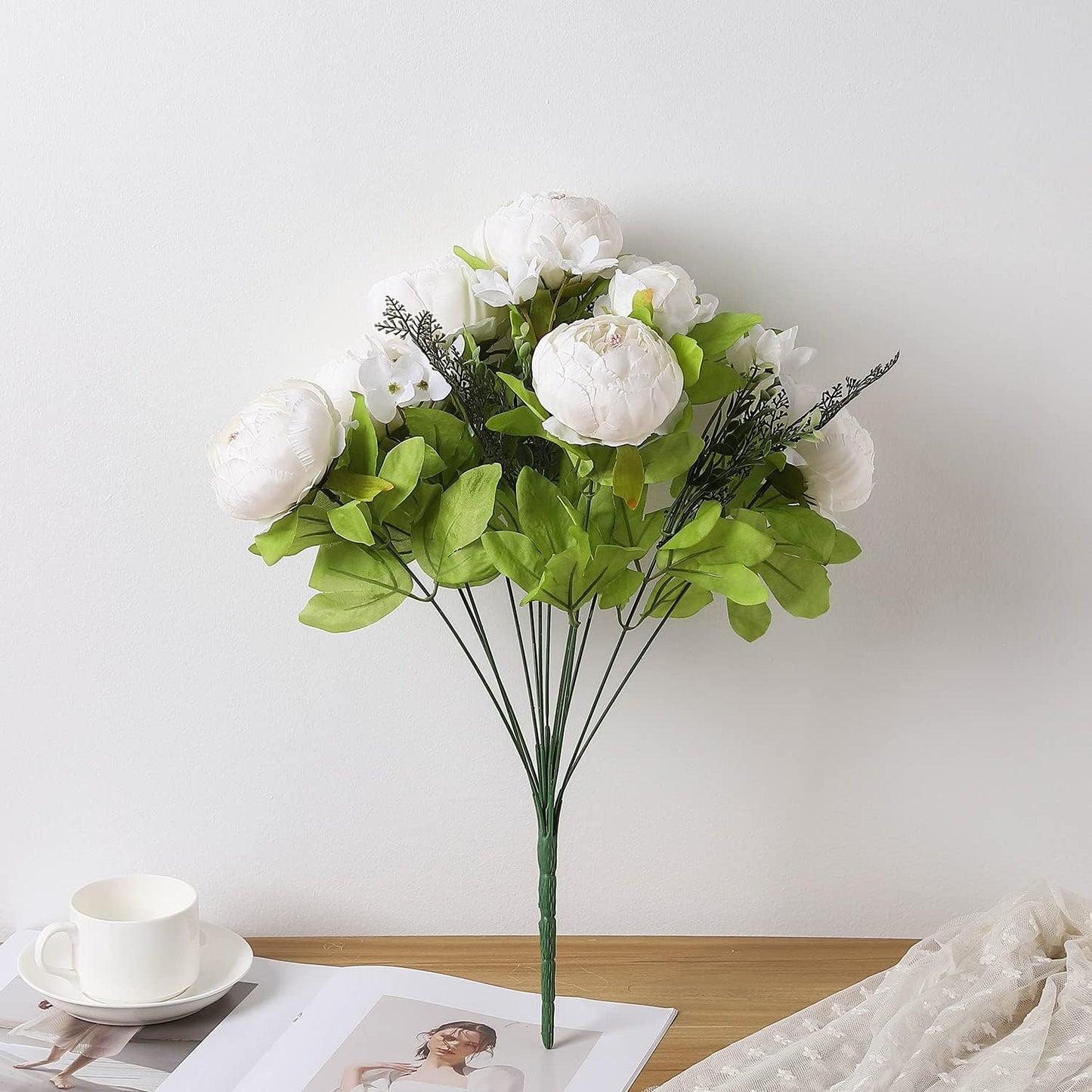 Duovlo Artificial Peony Silk Flowers Fake Flowers Vintage Wedding Home Decoration,Pack of 1 (Spring Milk White)