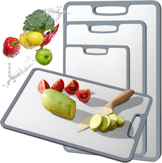 Titanium Cutting Board Double-sided non-slip silicone edging Pure Titanium Cutting Boards for Kitchen - Double-Sided Food-Grade Chopping Board Non-Stick Durable and easy to clean (Medium)