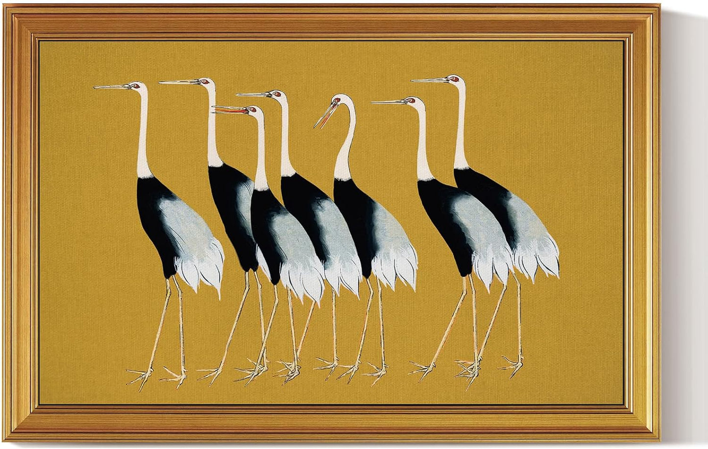 HUARCEY Gold Framed Vintage Wall Art for Living Room, Animals Painting Prints Large Decor for Kitchen, Aesthetic Bedroom Wall Art Decor, Christmas Gifts for Friends or Family (Seven Cranes 24"x36")