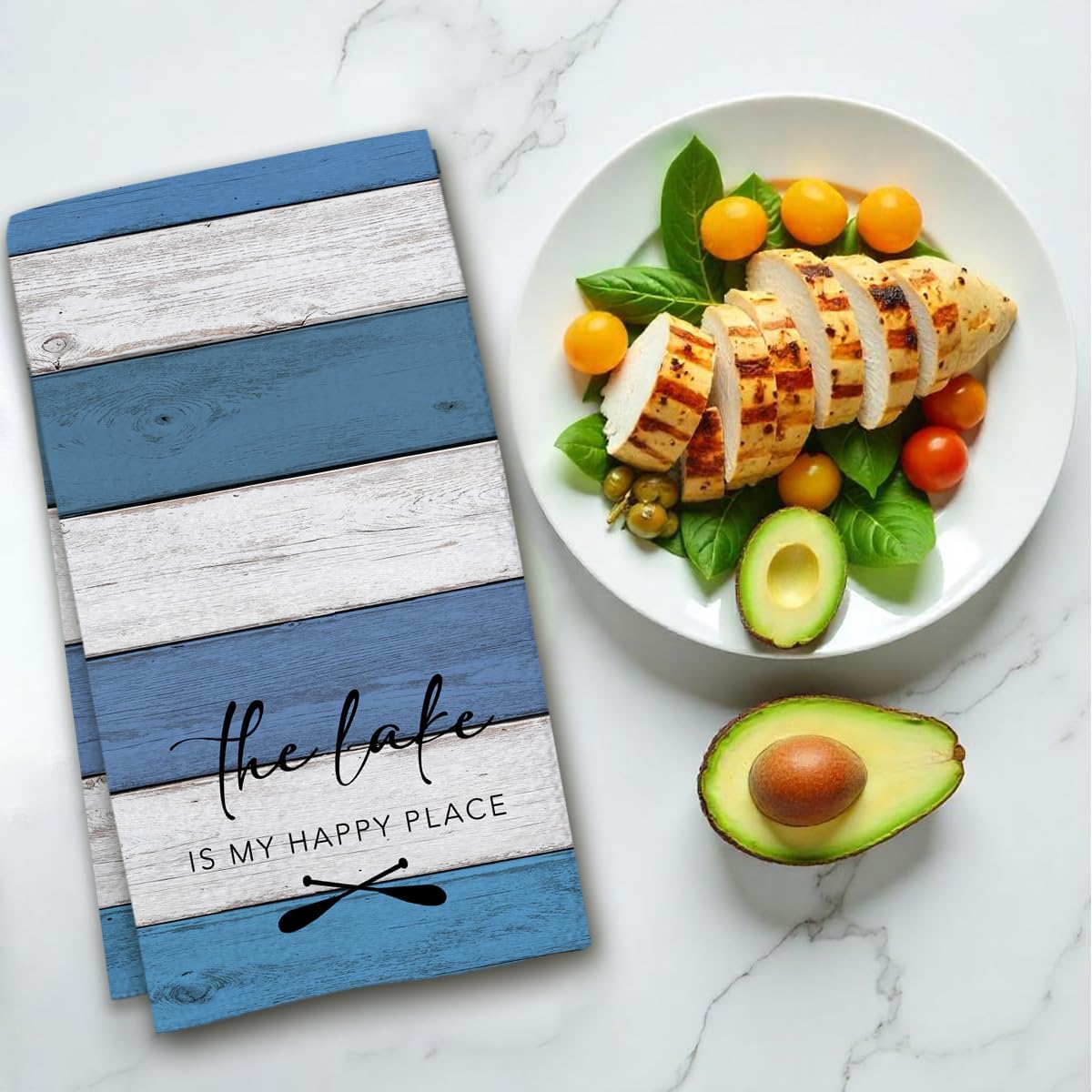 Lake House Dish Towel, Waffle Weave Microfiber Kitchen Cloth, Rustic Lake Decor for Home, Nautical Bathroom Accent, Lakehouse Gift Idea for Cottage Cabin Vacation Retreat - A04