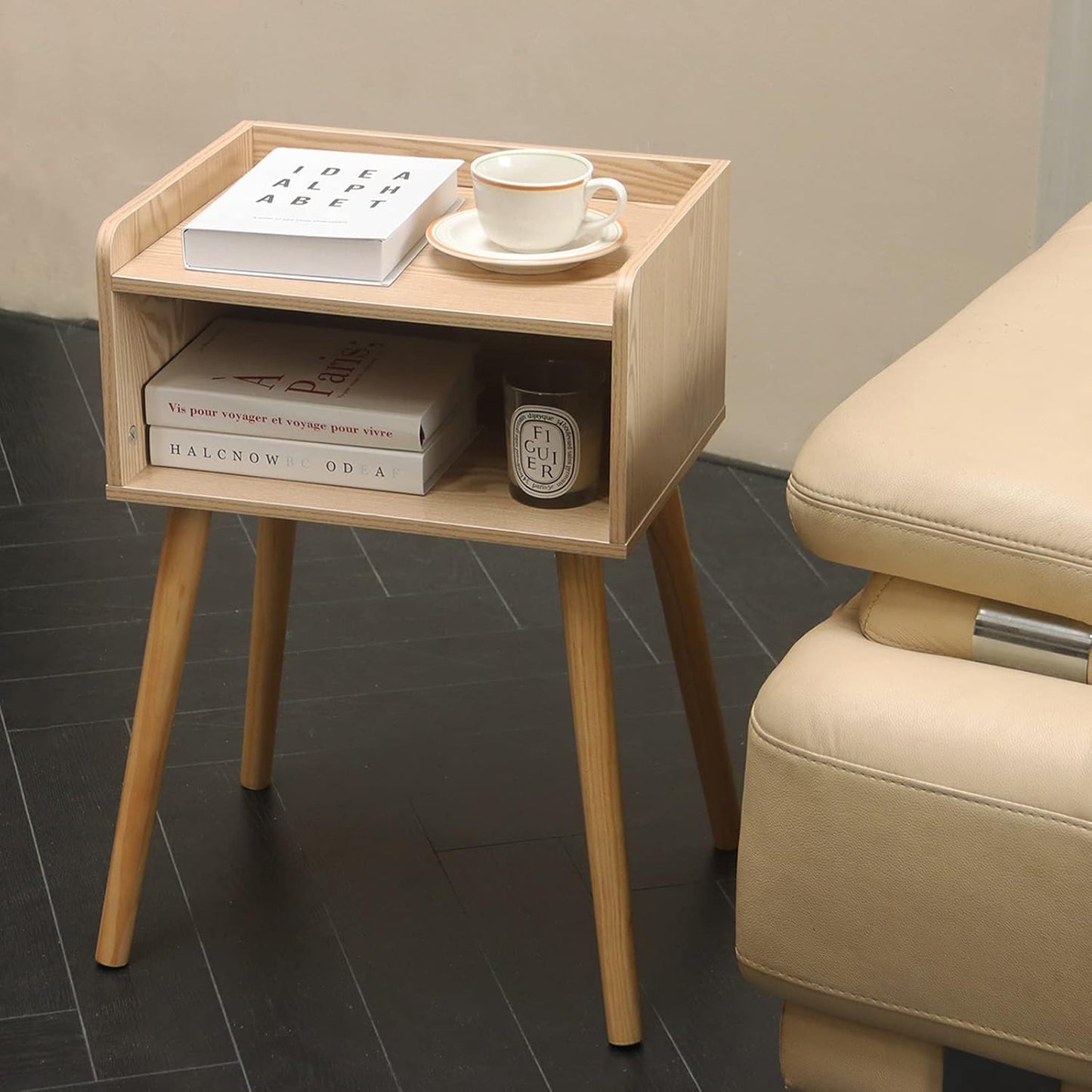 MaxSmeo Nightstand, Mid Century Modern Side Table Bedroom with Storage, Small End Bedside Table with Solid Wood Legs for Living Room, Office Small Spaces (Natural)