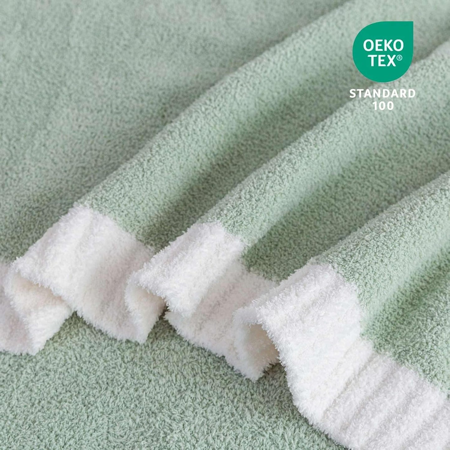 Soft Fuzzy Throw Blanket - Green Cozy Warm Knit Fluffy Plush, Lightweight & Breathable, Throw for Bed, Chair, Sofa, Couch, Outdoor, 60"X80", Oeko-TEX Certified
