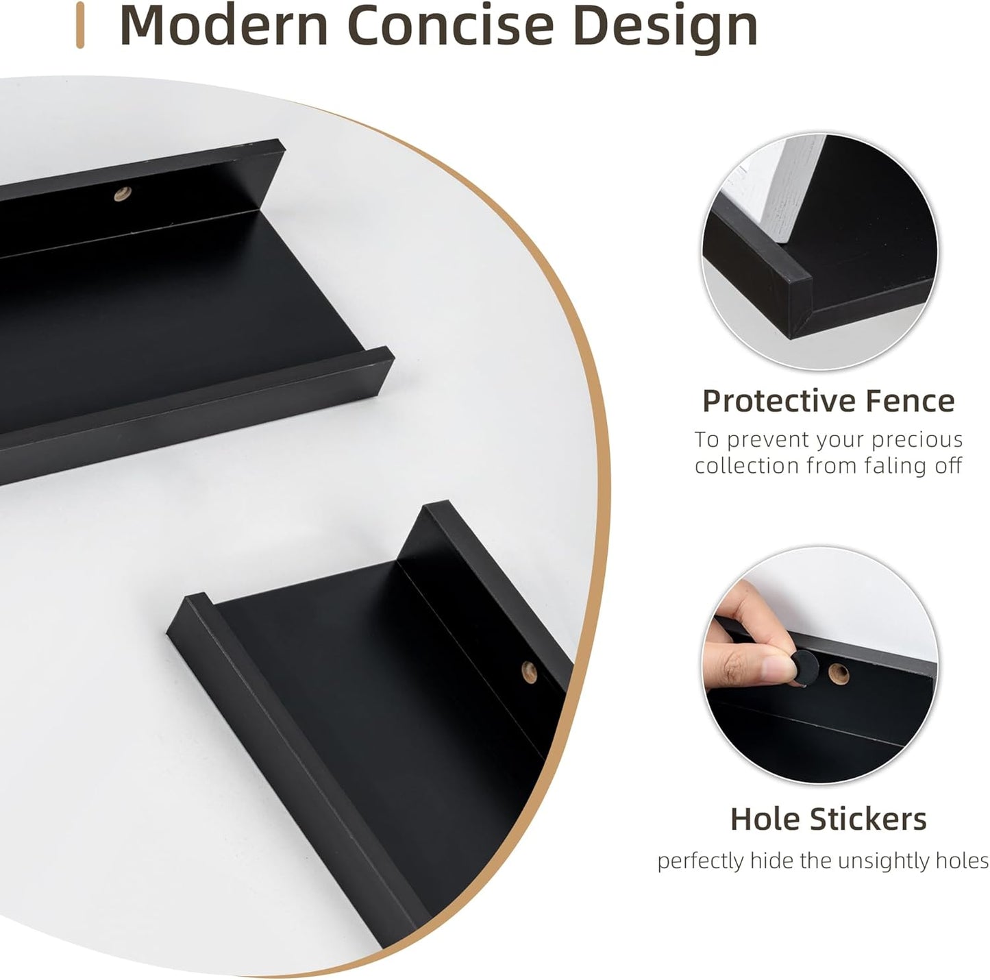 Picture Ledge Shelf, Wood Long Floating Shelves for Wall, Set of 2, 56 inch Picture Ledge Shelves, Photo Ledge Nursery Book Shelves Wall Mounted for Living Room Kids' Room Bedroom, Color Black