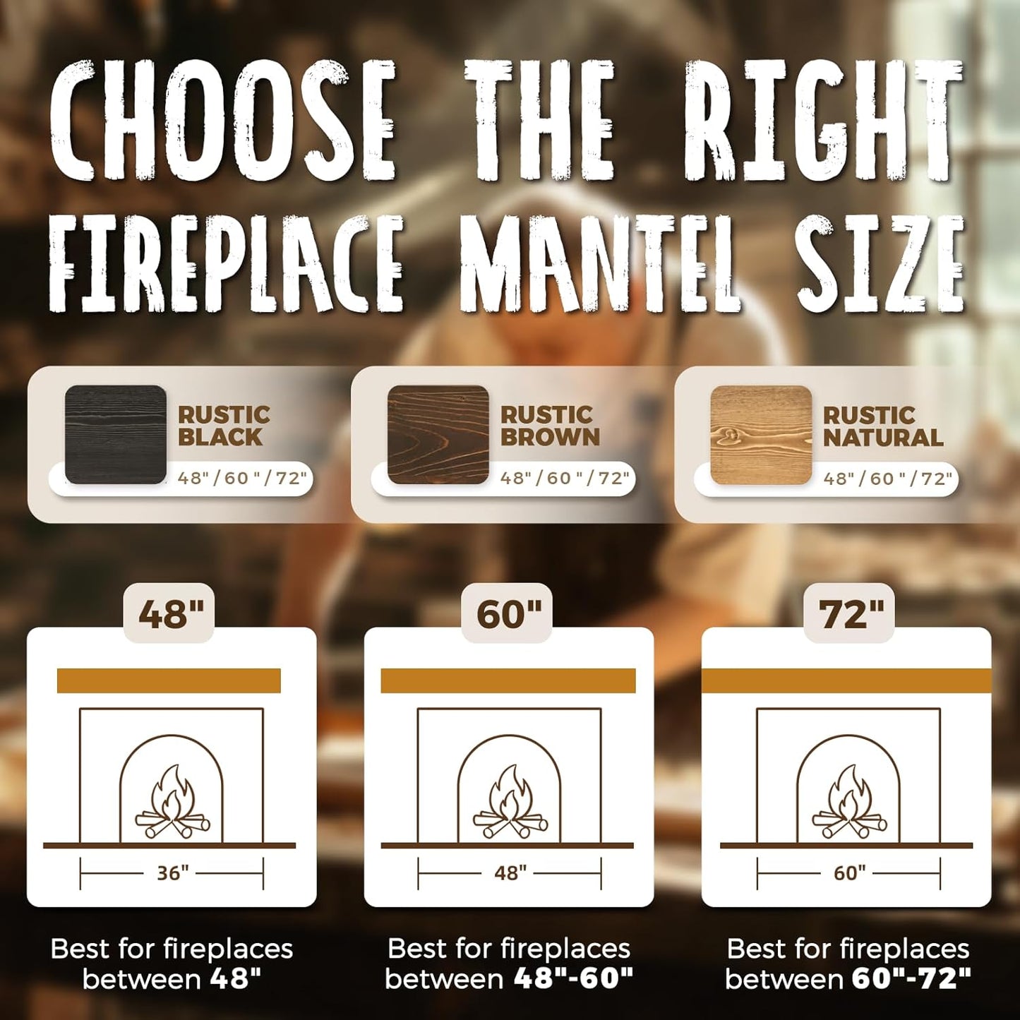 48x8x5 Fireplace Mantel - Handcrafted Hollow Rustic Solid Wood Wall Mounted Floating Shelf with Invisible Heavy Duty Wood Bracket (Weathered Black)