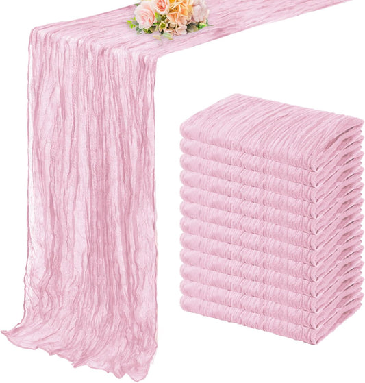 Light Pink Cheesecloth Table Runner 12 Pack 10FT Rustic Gauze Fabric Cheese Cloth Table Runner for Wedding 20 x 120 Inch Long Bridal Baby Shower Table Decorations Boho Sheer Birthday Party Table Decor