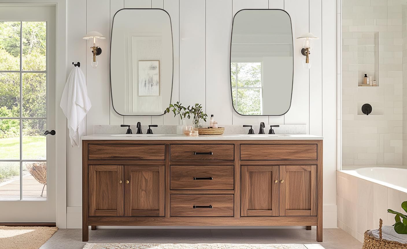 ANDY STAR Bronze Bathroom Mirror, 24x40 Inch Bronze Oval Mirror for Bathroom with Stainless Steel Metal Frame, Oblong Mirror for Bathroom, Living Room, Entryway