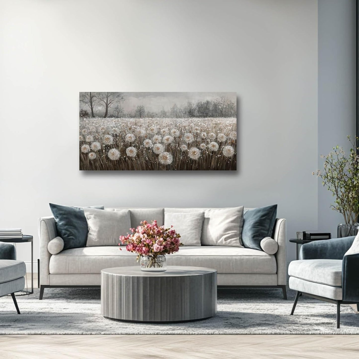 Dandelion Wall Art White Flowers Pictures Cuadros Decorativos Para Dormitorio Canvas Wall Decor Floral Room Decor for Bedroom Girls Room 24"x48"