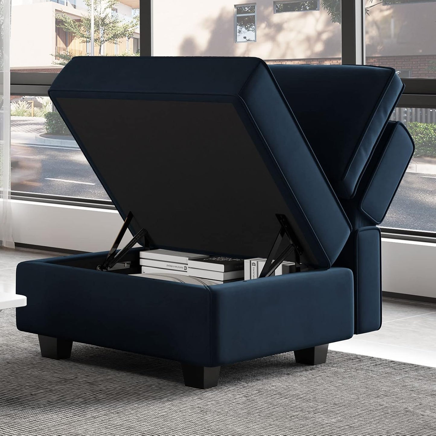 Belffin Storage Ottoman Module for Modular Sectional Sofa Square Seat Cube Velvet Foot Stool Blue