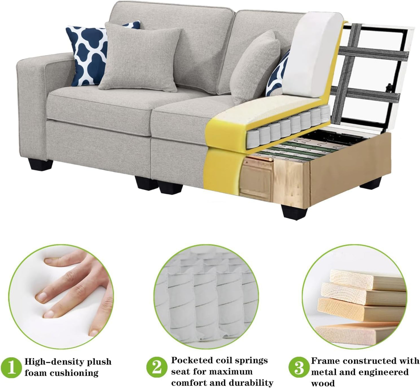 L Lengend Vansen Modular Sectional Sofa U Shaped Couch with Ottoman Modern Reversible Corner Sectional Couch for Living Room (Light Grey, 2+3)