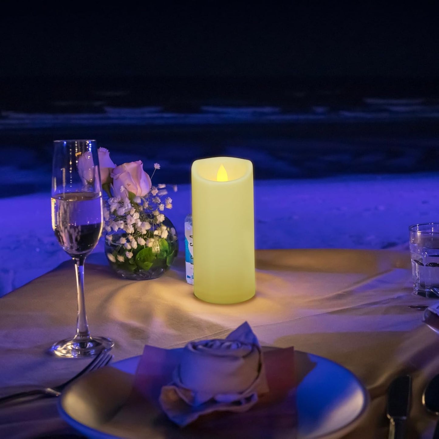 Outdoor Waterproof Flameless Candles with Remote and Timers, 1000 Hours Long Battery Operated LED Pillar Candles, Electric Fake Candles, Ivory Plastic, D3 X H7, 1 Pack