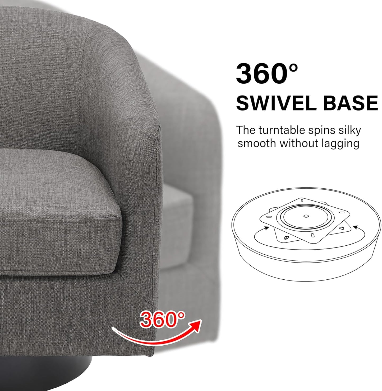 Swivel Barrel Accent Chair, Modern Round Linen Arm Chair for Living Room, Bedroom, Comfy Club Reading Chairs for Adults（Linen Fabric, Grey, Set of 1